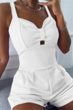 Pink Sexy Casual Solid Hollowed Out Backless Spaghetti Strap Skinny Romper