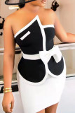 Black White Sexy Solid Patchwork Asymmetrical With Bow Strapless Sleeveless Two Pieces