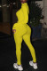Yellow Casual Solid Zipper Embroidered Half A Turtleneck Regular Jumpsuits