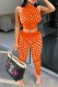 Orange Fashion Sexy Solid Hollowed Out See-through O Neck Sleeveless Two Pieces