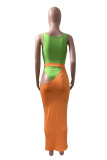 Orange Fashion Sexy Patchwork Hollowed Out Backless Swimwears
