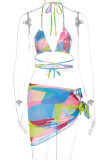 Colour Sexy Print Bandage Patchwork Swimwears