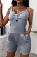Grey Sexy Casual Solid Hollowed Out Backless Spaghetti Strap Skinny Romper