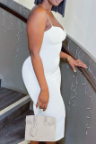 White Sexy Solid Patchwork Spaghetti Strap Pencil Skirt Dresses
