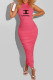Red Fashion Sexy Print Letter O Neck One Step Skirt Dresses