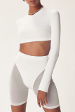 White Sexy Solid See-through O Neck Long Sleeve Two Pieces