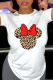 White Casual Cute Print Patchwork O Neck T-Shirts