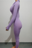 Purple Sexy Solid Zipper Patchwork O Neck Skinny Jumpsuits
