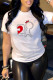 White Fashion Cute Print Patchwork O Neck T-Shirts