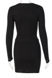 Apricot Sexy Solid Patchwork Buckle V Neck Long Sleeve Two Pieces