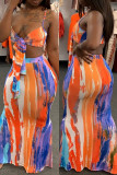 Multicolor Fashion Sexy Print Bandage Backless Spaghetti Strap Sleeveless Two Pieces