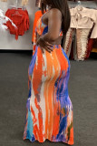 Multicolor Fashion Sexy Print Bandage Backless Spaghetti Strap Sleeveless Two Pieces