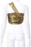 Gold Sexy Solid Patchwork One Shoulder Tops
