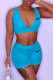 Blue Fashion Casual Print Patchwork V Neck Sleeveless Two Pieces