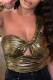 Gold Sexy Solid Patchwork One Shoulder Tops