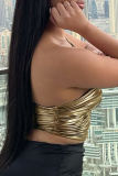 Gold Sexy Solid Patchwork One Shoulder Tops