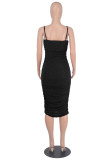 Brown Fashion Sexy Solid Backless Fold Spaghetti Strap Sleeveless Dress