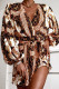 Brown Vintage Print Bandage Patchwork V Neck Shirt Dress Dresses