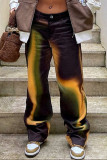 Brown Fashion Casual Print Basic Regular Mid Waist Trousers