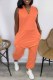 Orange Fashion Casual Solid Basic V Neck Regular Jumpsuits