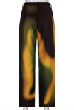 Brown Fashion Casual Print Basic Regular Mid Waist Trousers