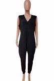 Orange Fashion Casual Solid Basic V Neck Regular Jumpsuits