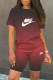 Purplish Red Fashion Casual Print Letter O Neck Short Sleeve Two Pieces