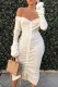 White Fashion Sexy Solid Draw String Frenulum Backless Off the Shoulder Long Sleeve Dresses
