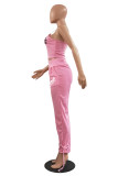 Pink Sexy Casual Letter Print Vests Pants O Neck Sleeveless Two Pieces