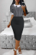 Black Casual Print Patchwork Turndown Collar Pencil Skirt Dresses