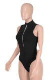 Green Sexy Solid Patchwork Hot Drill Zipper Collar Skinny Bodysuits