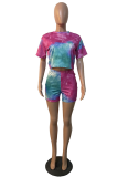 Pink Sexy Patchwork Tie-dye Skinny Mid Waist Pencil Full Print Bottoms