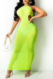 White Sexy Solid Mesh Halter Pencil Skirt Dresses