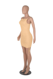 Burgundy Sexy Solid Fold Spaghetti Strap Pencil Skirt Dresses