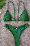 Green Sexy Solid Split Joint Swimwears