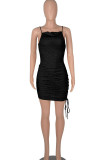 Black Sexy Solid Patchwork Spaghetti Strap Sling Dress Dresses