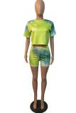 Pink Sexy Patchwork Tie-dye Skinny Mid Waist Pencil Full Print Bottoms