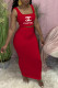 Red Fashion Casual Print Letter Square Collar Sleeveless Two Pieces