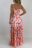 Pink Fashion Sweet Vacation Floral Cut Out Spaghetti Strap Maxi Dresses