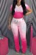 Pink Fashion Casual Gradual Change Letter Print Fold O Neck Short Sleeve Two Pieces