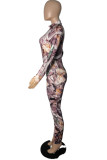 Red Sexy Print Split Joint O Neck Regular Jumpsuits