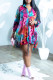 Colour Fashion Casual Gradual Change Print Draw String Two Lapel A Line Dresses