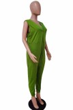 Orange Fashion Casual Solid Basic V Neck Regular Jumpsuits