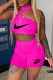Rose Red Fashion Casual Print Letter O Neck Sleeveless Two Pieces