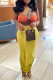 Yellow Sexy Solid Bandage Patchwork One Shoulder Sleeveless Two Pieces