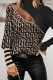 Brown Casual Print Patchwork Zipper Turtleneck Tops