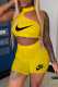 Yellow Fashion Casual Print Letter O Neck Sleeveless Two Pieces