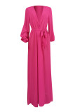 Rose Red Sexy Solid Patchwork Swimwears Cover Up