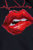 White Fashion Casual Lips Printed Patchwork O Neck T-Shirts