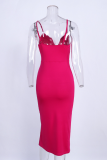 Red Sexy Solid High Opening Spaghetti Strap Pencil Skirt Dresses